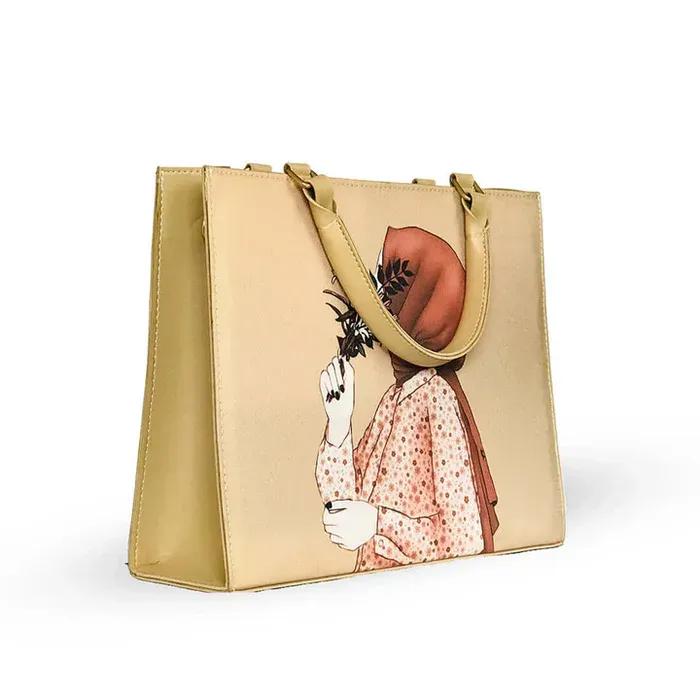 Floral Beige - Elegant Printed Canvas Hand Bag