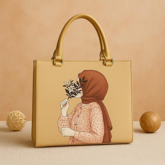 Floral Beige - Elegant Printed Canvas Hand Bag
